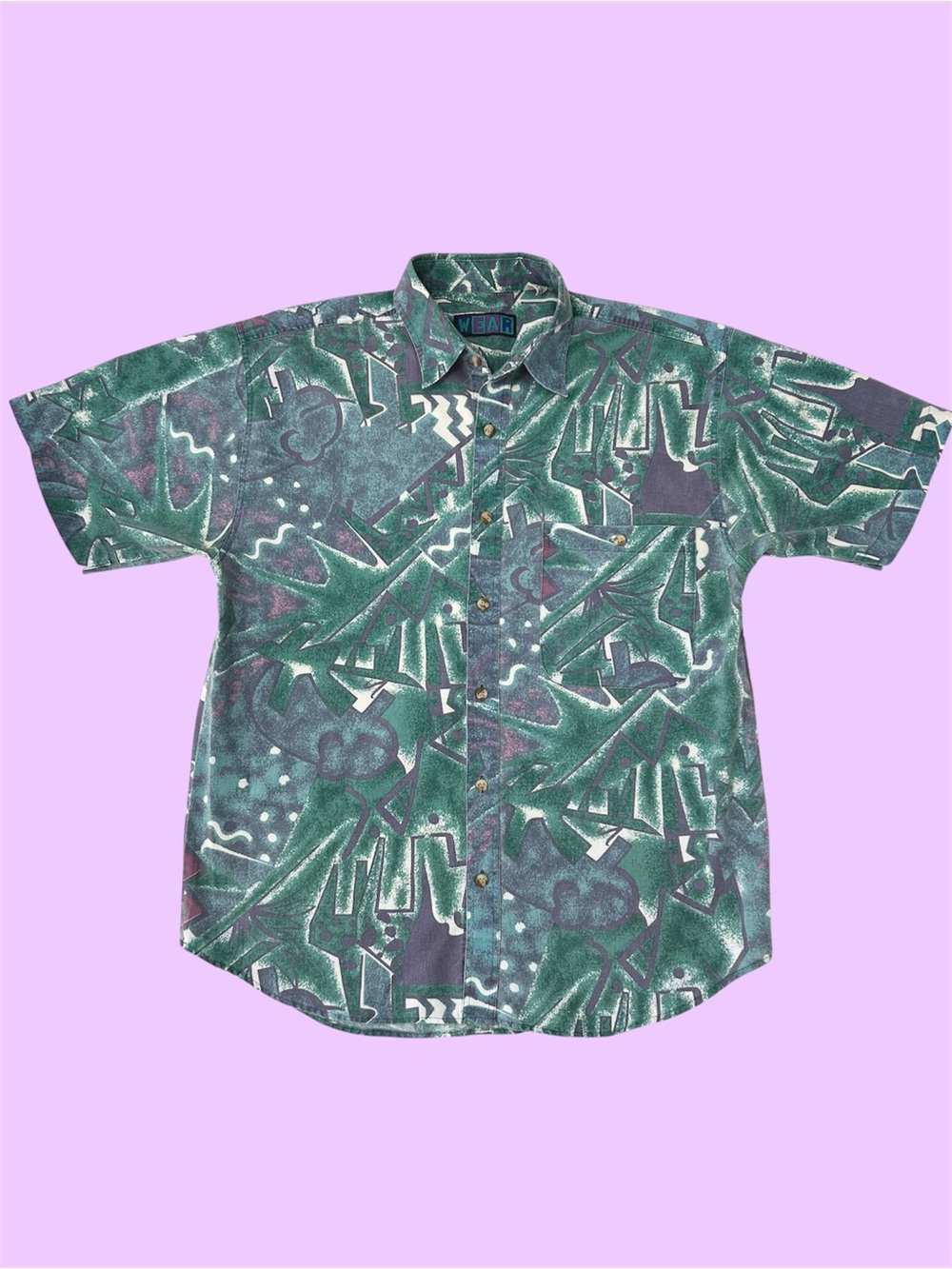 Vintage 90s WEAR Giraffe Safari AOP Faded Fabric Short Sleeve Button Down Small